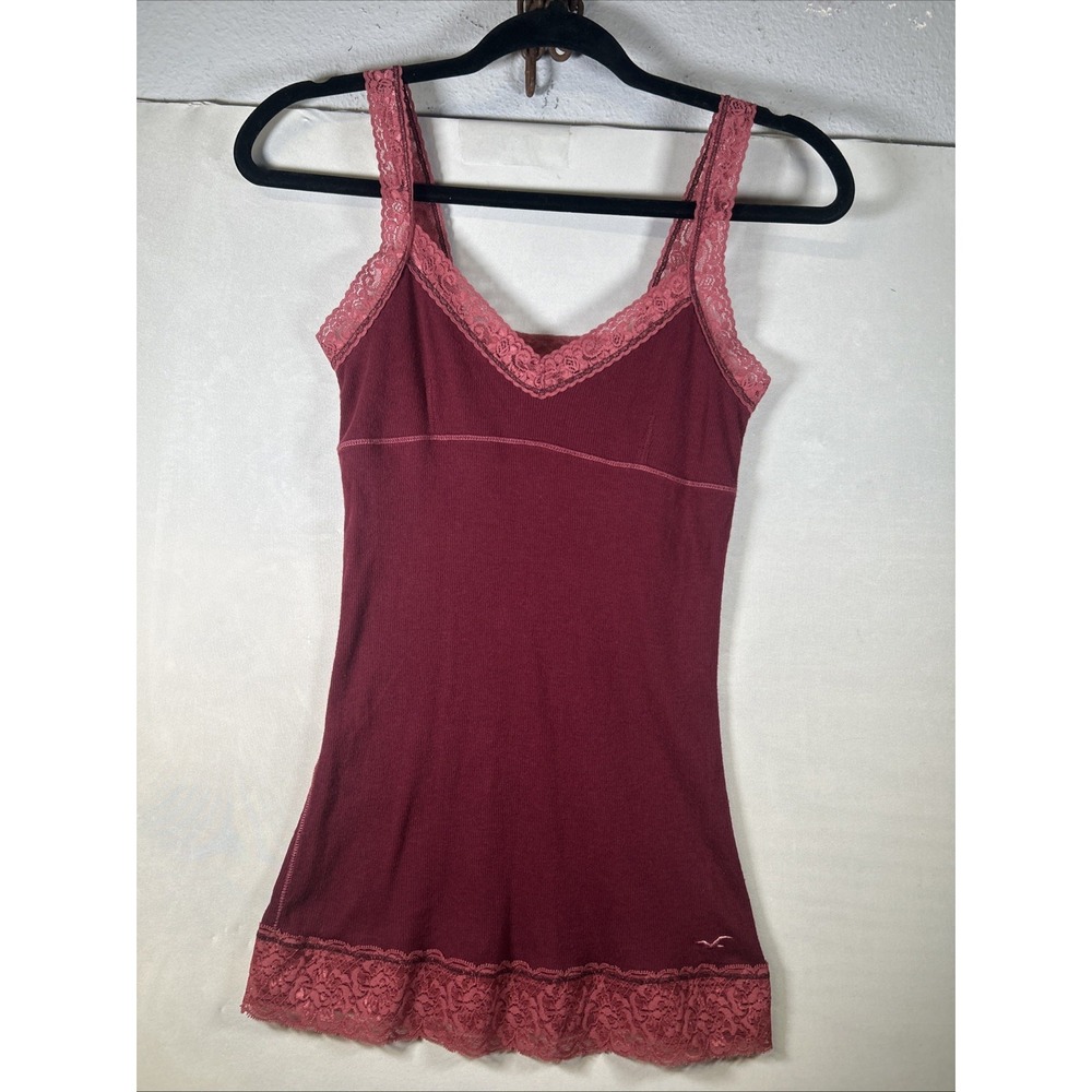 Hollister Vintage Y2K Red Lace Trim Camisole Tank Top Womens Size M